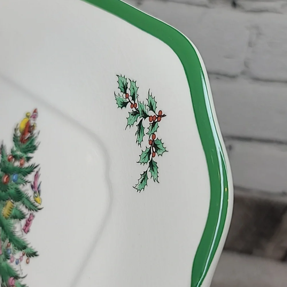 Spode Christmas Tree Vintage Collectible Ceramic Handled Square Cake Plate